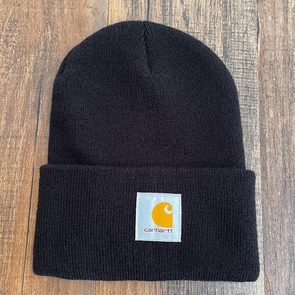 Carhartt Knit Cuffed Beanie Logo Patch Cold Weather Hat A18 Mens in Black - Picture 11 of 11